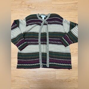 dressbarn Women's Striped Cardigan - Green, Purple, Cream